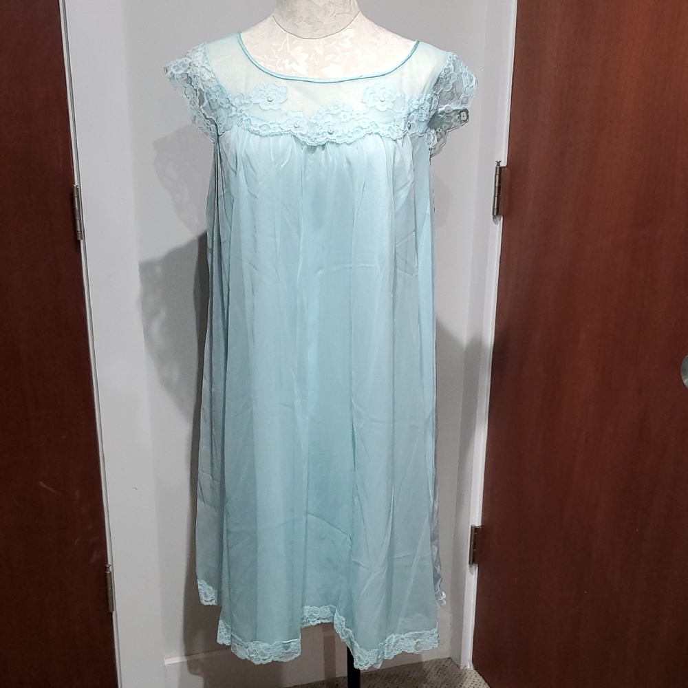 Vintage Blue Lace Trim Chemise